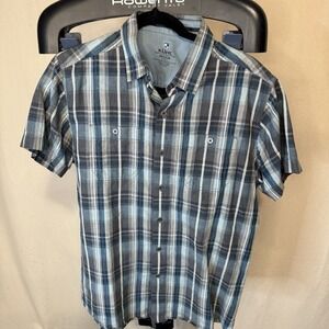 Kuhl Shirt Mens Medium Blue Plaid Short Sleeve Button Up Tapered Fit